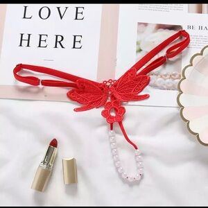 Panty Red Embroidery Butterfly Pearl Panties